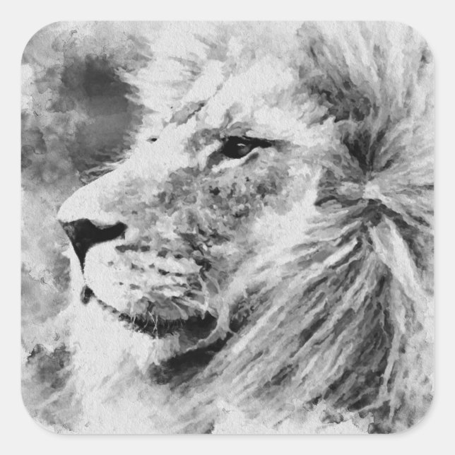 Lion Black and White  Mixed Media Digital Art Square Sticker (Front)
