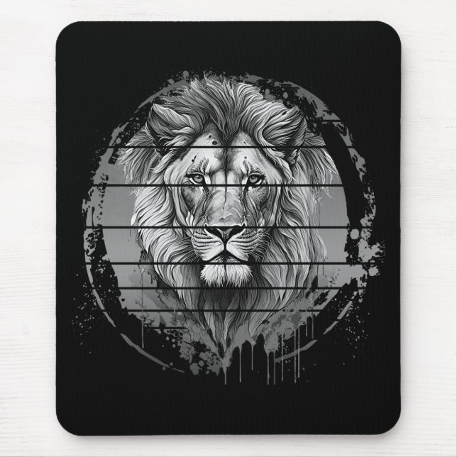 Lion Black And White Mouse Mat (Front)