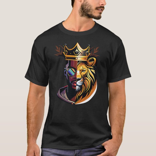 Lion Black Man King Black History Melanin African  T-Shirt (Front)