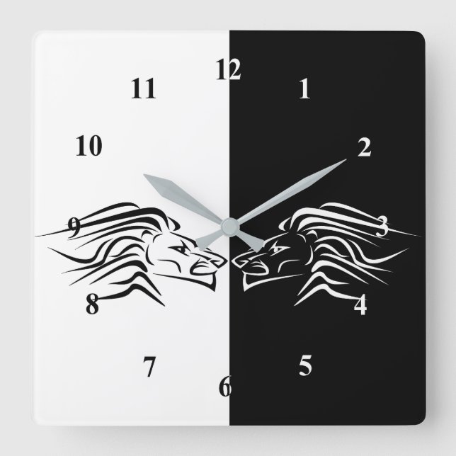 Lion - Black & White Square Wall Clock (Front)