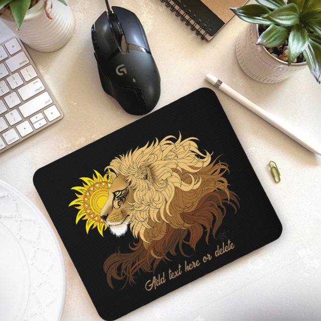 Lion black Yellow Mandala Sun Mouse Mat (Creator Uploaded)