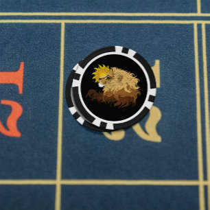 Lion Black Yellow Mandala Sun Poker Chips