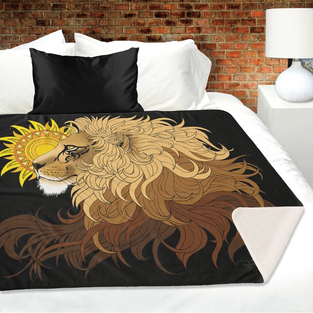 Lion Black Yellow Mandala Sun Sherpa Blanket (Creator Uploaded)