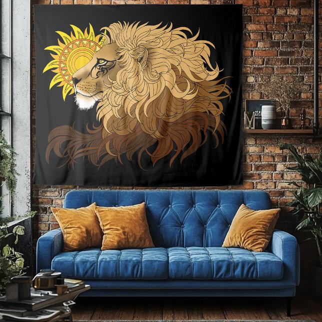  Lion Black Yellow Mandala Sun Tapestry (Creator Uploaded)