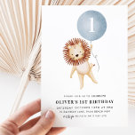 Lion Blue Balloon Boys 1st Birthday Party Invitation<br><div class="desc">A cute lion and blue balloon boy's 1st Birthday invitation -  The perfect theme for your little boys first birthday party. Number on balloon can be edited to suit a 2nd birthday or any age!</div>