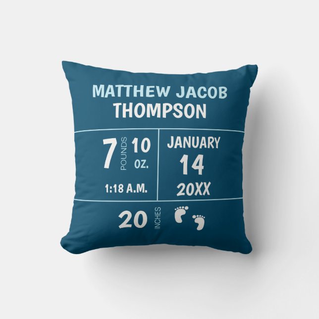 Lion Blue Personalised baby birth stat Cushion (Front)