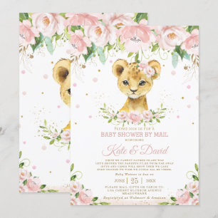 Lion Blush Floral Virtual Baby Shower by Mail Invitation