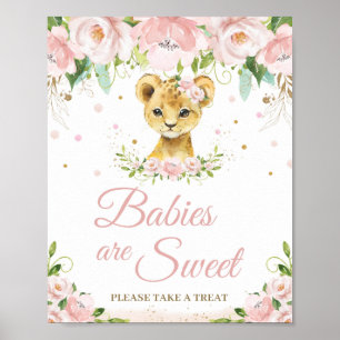 Lion Blush Pink Floral Baby Shower Sweet Treat Poster