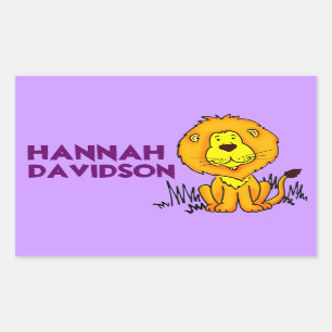 Lion book plate name purple id label sticker