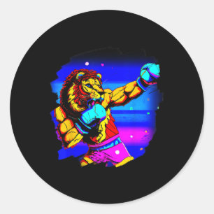 Lion Boxing Cool Funny Lion Boxing Boxer  Classic Round Sticker