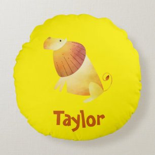 Lion Bright Yellow Round Cushion