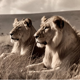 Lion Brothers Resting In The Sun - Black and White Jigsaw Puzzle