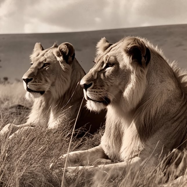 Lion Brothers Resting In The Sun - Black and White Jigsaw Puzzle (Creator Uploaded)