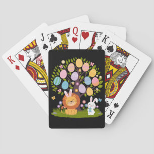 Lion Bunny Easter Cute Tree Hunting Eggs Playing Cards