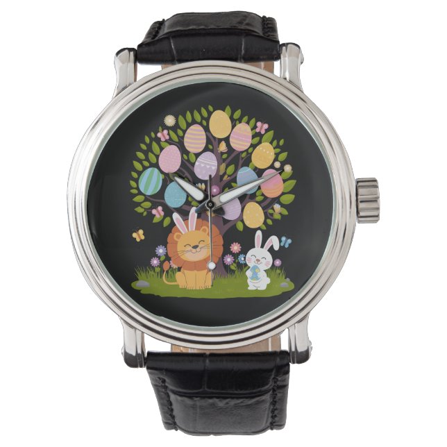 Lion Bunny Easter Cute Tree Hunting Eggs Watch (Front)
