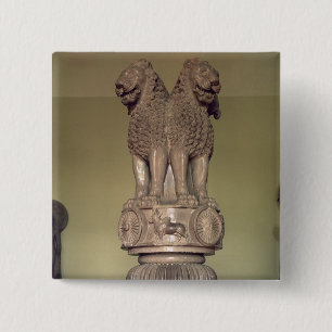 Lion capital from the Pillar of Emperor Ashoka 15 Cm Square Badge
