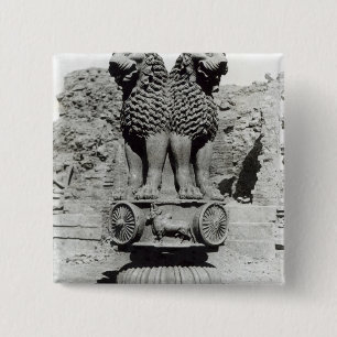 Lion capital from the Pillar of Emperor Ashoka 15 Cm Square Badge