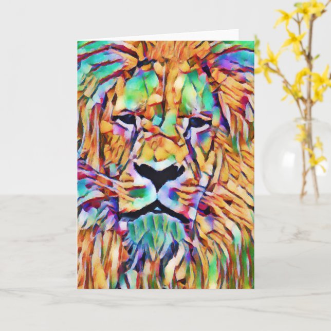 Lion Card - Vibrant Art (Yellow Flower)