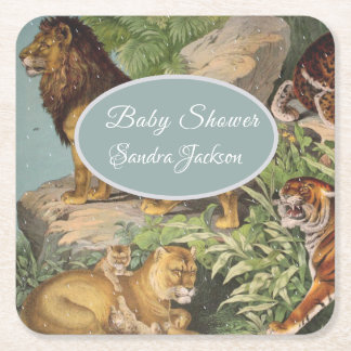 Lion cat jungle Gender neutral Baby Shower by Mail Square Paper Coaster