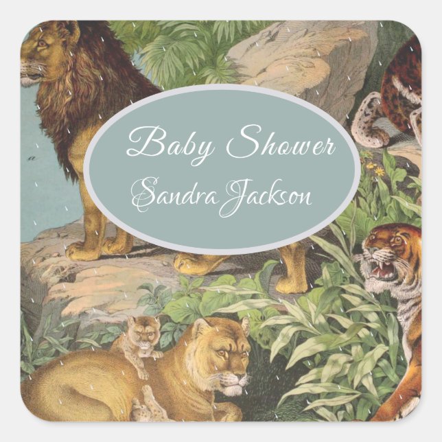 Lion cat jungle Gender neutral Baby Shower by Mail Square Sticker (Front)