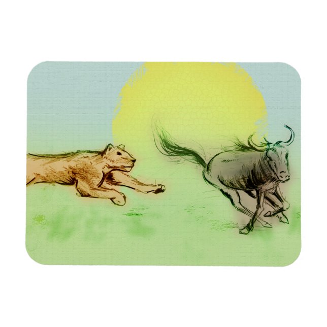 Lion Chasing Buffalo in the Wild Photo Magnet (Horizontal)