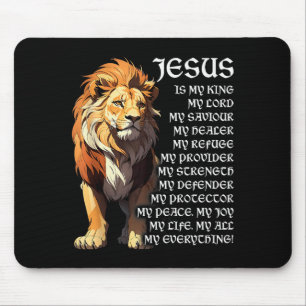 Lion Christian Jesus Is My King, God, Lord, And Sa Mouse Mat