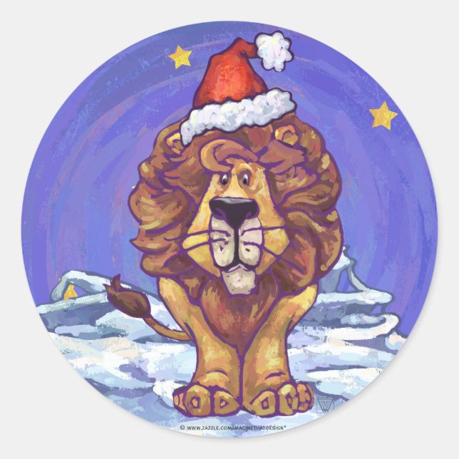 Lion Christmas Classic Round Sticker (Front)