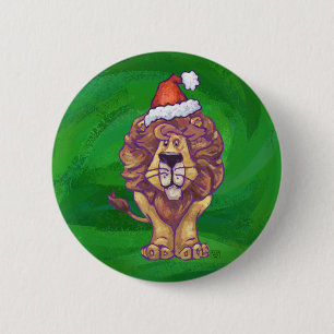 Lion Christmas On Green 6 Cm Round Badge