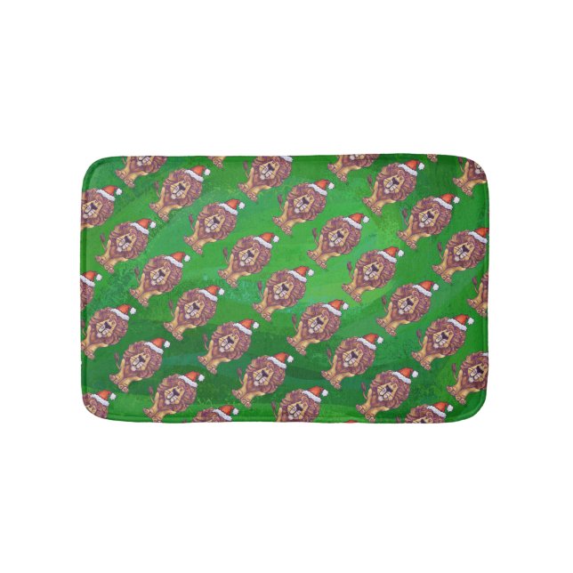 Lion Christmas On Green Bath Mat (Front)