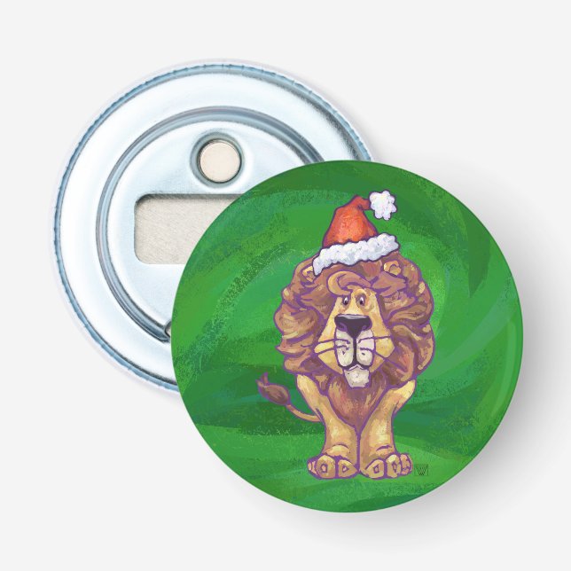 Lion Christmas On Green Bottle Opener (Front)
