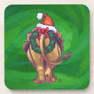 Lion Christmas On Green Coaster