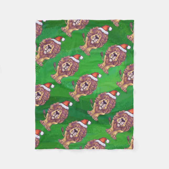 Lion Christmas On Green Fleece Blanket (Front)