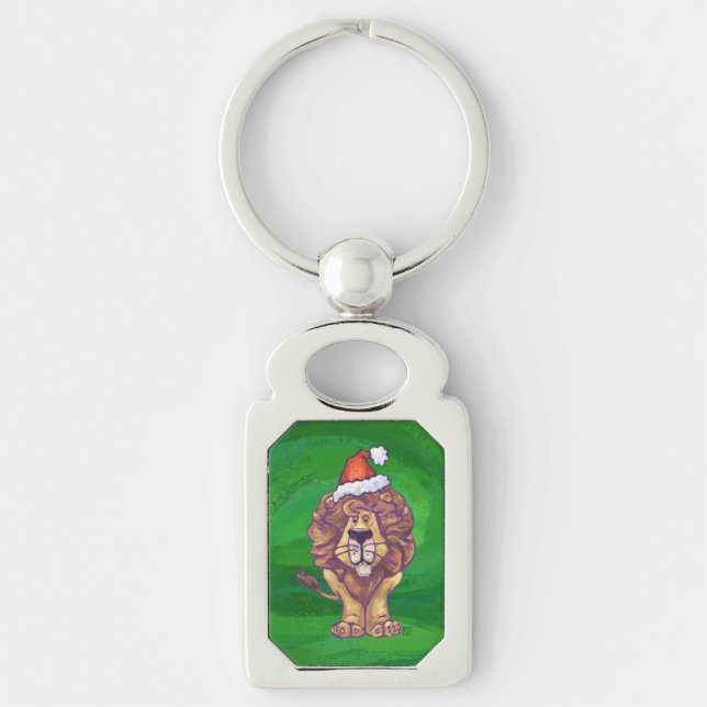 Lion Christmas On Green Key Ring (Front)