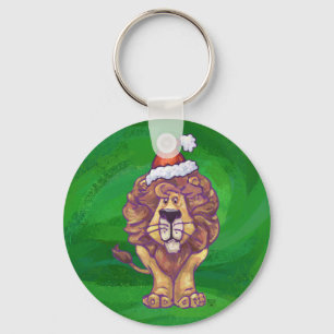 Lion Christmas On Green Key Ring