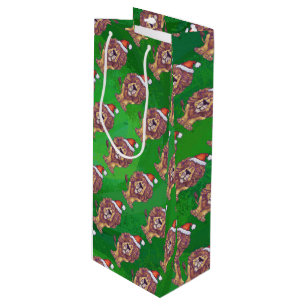 Lion Christmas On Green Wine Gift Bag