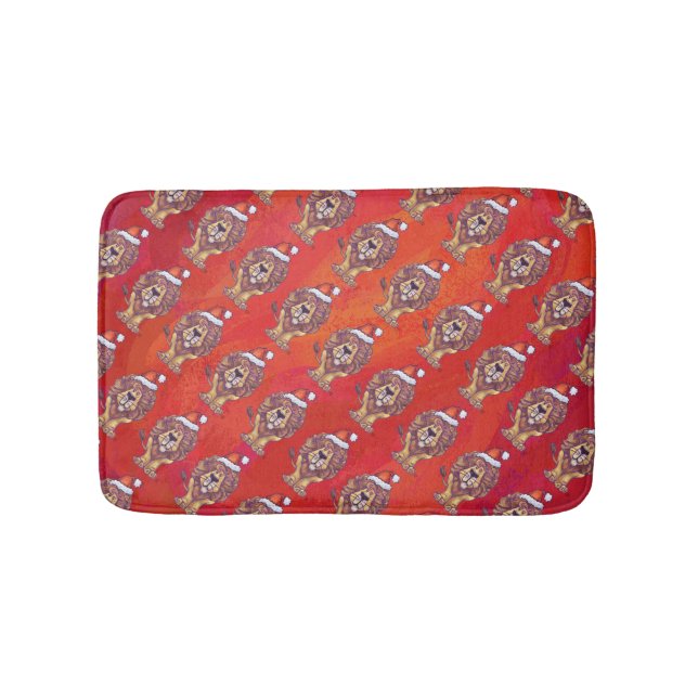Lion Christmas On Red Bath Mat (Front)