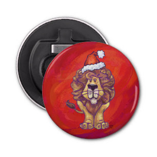 Lion Christmas On Red Bottle Opener