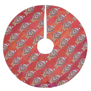 Lion Christmas On Red Brushed Polyester Tree Skirt