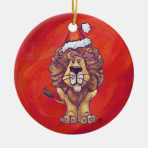 Lion Christmas On Red Ceramic Tree Decoration