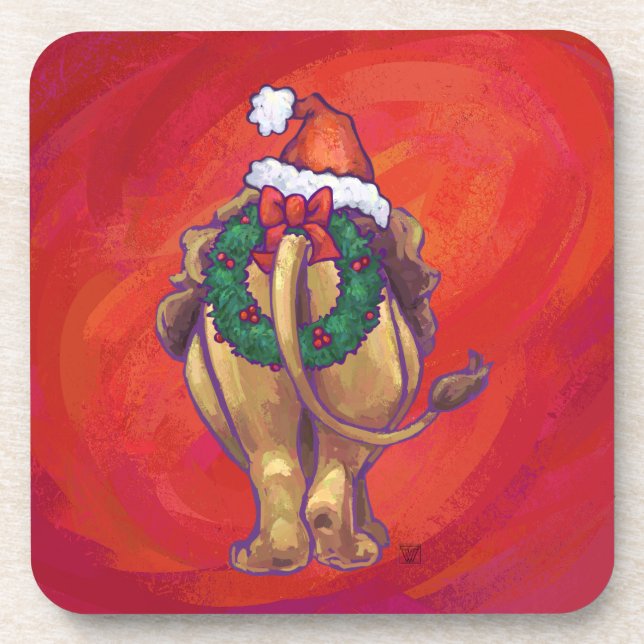Lion Christmas On Red Coaster (Front)