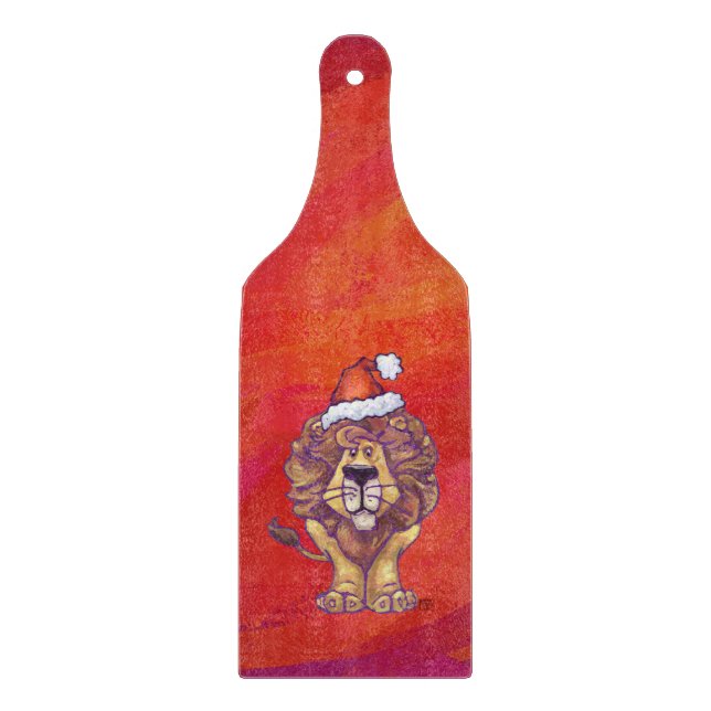 Lion Christmas On Red Cutting Board (Front)