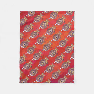 Lion Christmas On Red Fleece Blanket