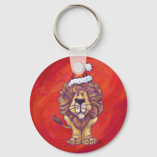 Lion Christmas On Red Key Ring