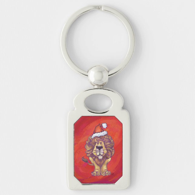 Lion Christmas On Red Key Ring (Front)