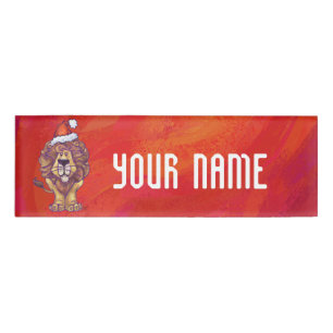 Lion Christmas On Red Name Tag