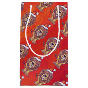 Lion Christmas On Red Small Gift Bag