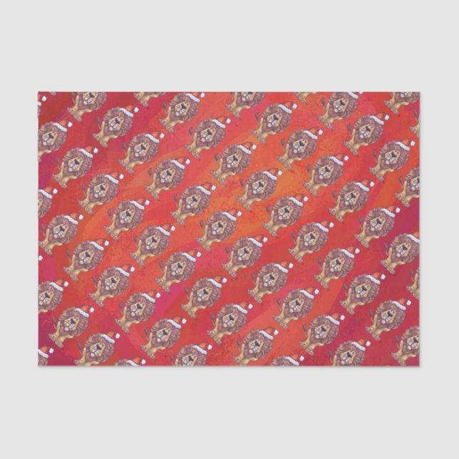 Lion Christmas On Red Tissue Paper (Front)