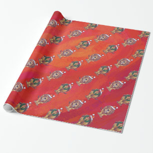 Lion Christmas On Red Wrapping Paper