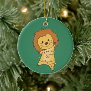 Lion Christmas Snow Winter Animals Lions Adult Clo Ceramic Tree Decoration