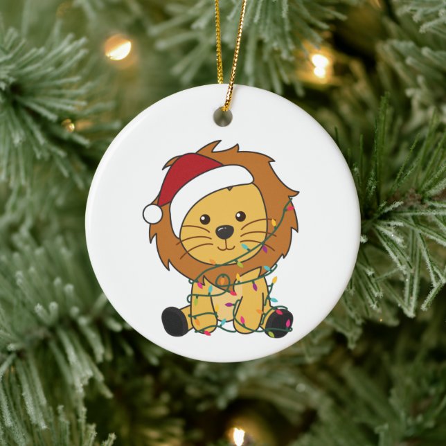Lion Christmas Snow Winter Animals Lions Adult Clo Ceramic Tree Decoration (Tree)